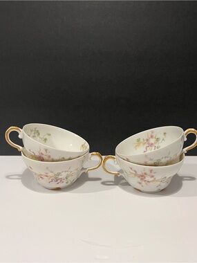 Antique Theodore Haviland Limoges Schleiger Set of 4 Tea Cups Rare France